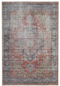 5' x 8' Rust Oriental Distressed Stain Resistant Polyester Area Rug