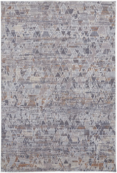 5' x 8' Gray Blue and Orange Abstract Power Loom Distressed Stain Resistant Area Rug