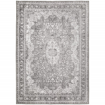 5' x 8' Grey Oriental Power Loom Stain Resistant Area Rug