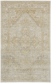 5' x 8' Ivory and Gold Floral Stain Resistant Area Rug