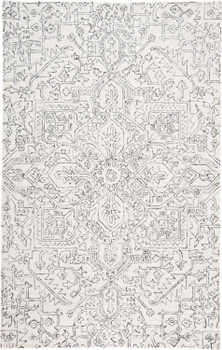 5' x 8' Ivory & Gray Wool Floral Tufted Handmade Stain Resistant Area Rug