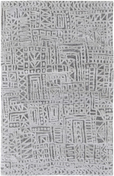 5' x 8' Gray and Silver Geometric Stain Resistant Area Rug