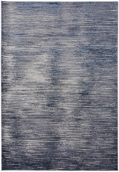 5' x 8' Blue Gray and Ivory Striped Power Loom Distressed Area Rug