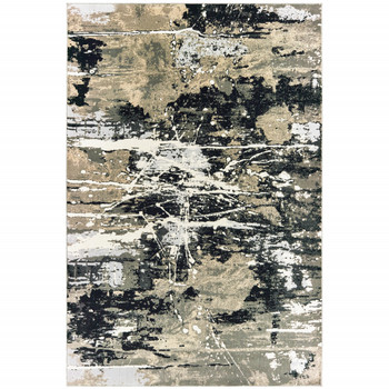 5' x 8' Black Gold Grey and Ivory Abstract Power Loom Stain Resistant Area Rug