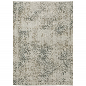 5' x 8' Grey Beige and Teal Oriental Power Loom Stain Resistant Area Rug