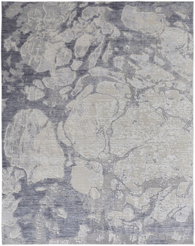 5' x 8' Ivory and Blue Abstract Power Loom Distressed Area Rug