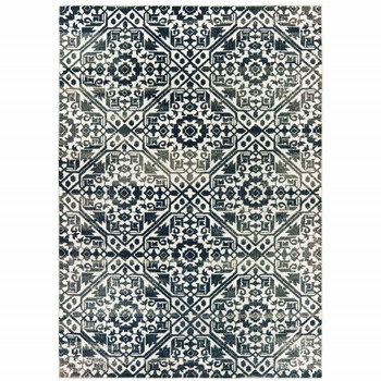 5' x 8' Navy and Ivory Geometric Power Loom Stain Resistant Area Rug