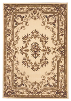 5' x 8' Ivory Machine Woven Hand Carved Floral Medallion Indoor Area Rug