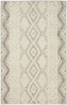 5' x 8' Ivory Taupe and Gray Wool Geometric Tufted Handmade Stain Resistant Area Rug