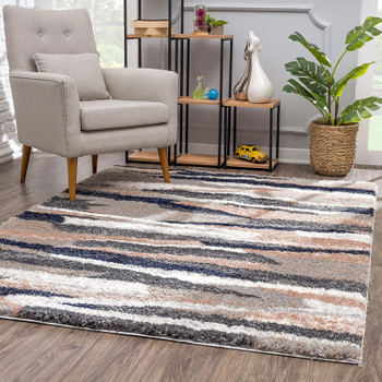 5' x 8' Gray and Black Strokes Area Rug