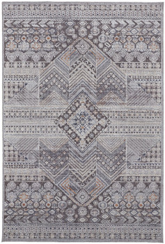 5' x 8' Ivory & Gray Geometric Power Loom Distressed Stain Resistant Area Rug