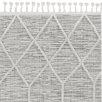 5' x 8' Ivory Grey Machine Woven Abstract with Fringe Indoor Area Rug