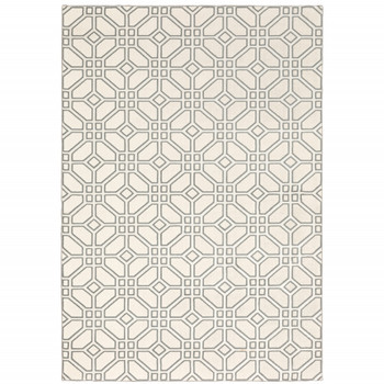 5' x 8' Ivory and Grey Geometric Power Loom Stain Resistant Area Rug