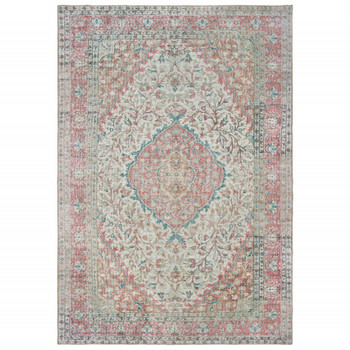 5' x 8' Ivory and Pink Oriental Area Rug