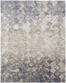 5' x 8' Tan Ivory and Blue Abstract Power Loom Distressed Area Rug