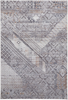5' x 8' Ivory and Gray Geometric Power Loom Distressed Stain Resistant Area Rug