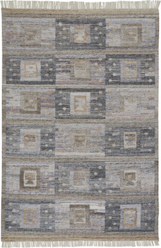 5' x 8' Gray Taupe and Tan Geometric Hand Woven Stain Resistant Area Rug with Fringe