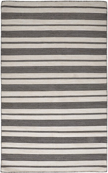 5' x 8' Black and White Striped Dhurrie Hand Woven Stain Resistant Area Rug