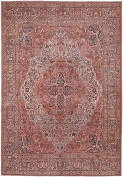 5' x 8' Red Tan and Pink Floral Power Loom Area Rug