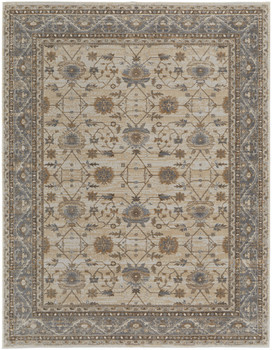 5' x 8' Tan Ivory and Gray Power Loom Area Rug