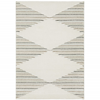 5' x 8' Beige Grey Sage Green Pale Blue Brown and Charcoal Geometric Power Loom Area Rug