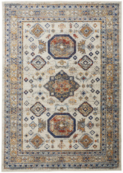 5' x 8' Ivory Orange and Blue Floral Stain Resistant Area Rug