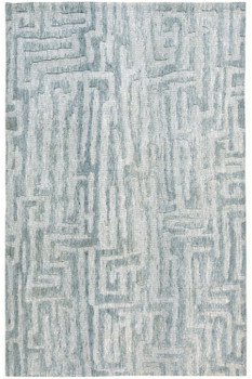 5' x 8' Blue Ivory and Gray Geometric Distressed Stain Resistant Area Rug