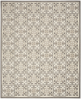 5' x 8' Ivory and Grey Fleur De Lis Stain Resistant Non Skid Area Rug