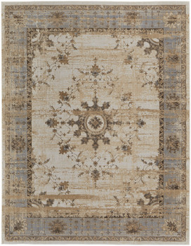 5' x 8' Tan Brown and Gray Power Loom Distressed Area Rug