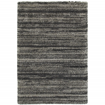 5' x 8' Charcoal Silver and Grey Geometric Shag Power Loom Stain Resistant Area Rug