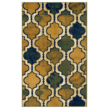 5' x 8' Green Quatrefoil Power Loom Distressed Stain Resistant Area Rug