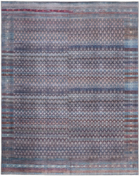 5' x 8' Tan Blue and Pink Striped Power Loom Area Rug