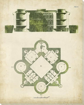 Architectural Blueprint I Wrapped Canvas Giclee Art Print Wall Art