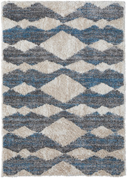 5' x 8' Ivory Gray and Blue Chevron Power Loom Stain Resistant Area Rug