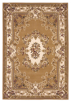 5' x 8' Beige Ivory Machine Woven Hand Carved Floral Medallion Indoor Area Rug