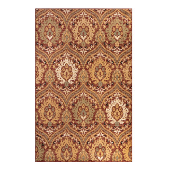 5' x 8' Red Olive and Gold Floral Stain Resistant Area Rug