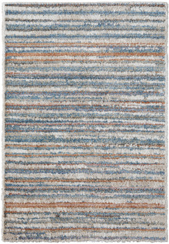 5' x 8' Ivory Blue and Orange Striped Power Loom Stain Resistant Area Rug