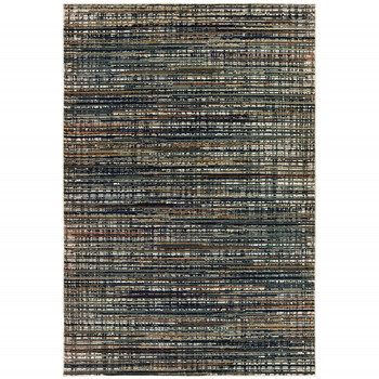 5' x 8' Black Navy Gold Ivory and Blush Abstract Power Loom Stain Resistant Area Rug