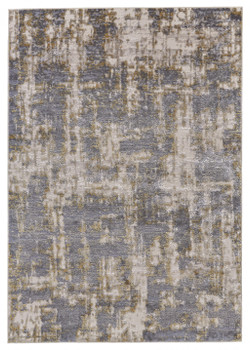 5' x 8' Gray and Gold Abstract Stain Resistant Area Rug