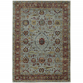 6' x 9' Blue Red Green and Gold Oriental Power Loom Stain Resistant Area Rug