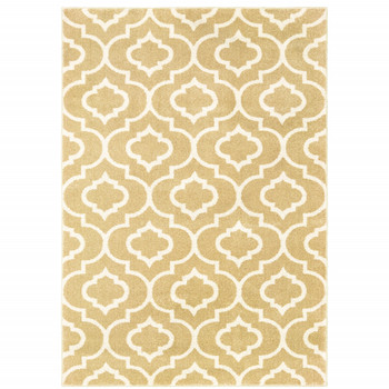 6' x 9' Gold and Ivory Geometric Power Loom Stain Resistant Area Rug