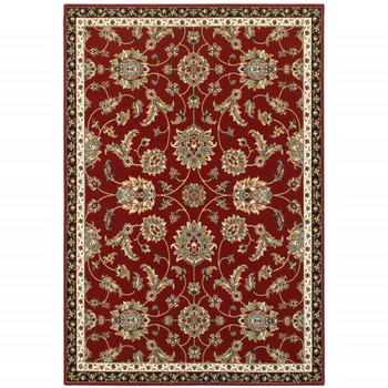 6' x 9' Red Black Blue Ivory Green & Salmon Oriental Power Loom Stain Resistant Area Rug