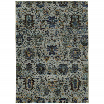 6' x 9' Blue and Navy Oriental Power Loom Stain Resistant Area Rug