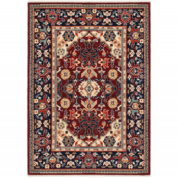 6' x 9' Red Blue Orange and Beige Oriental Power Loom Stain Resistant Area Rug