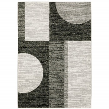 6' x 9' Charcoal Grey and Ivory Geometric Power Loom Stain Resistant Area Rug