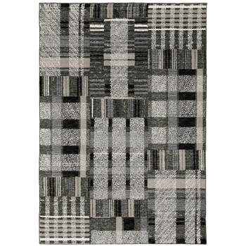 6' x 9' Black Grey and Ivory Geometric Power Loom Stain Resistant Area Rug