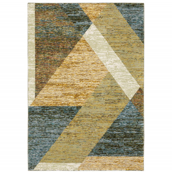 6' x 9' Gold Blue Green Rust Beige Purple and Teal Geometric Power Loom Area Rug