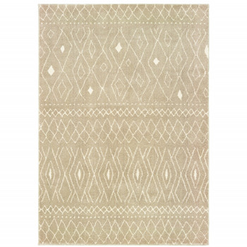 6' x 9' Sand and Ivory Geometric Power Loom Stain Resistant Area Rug