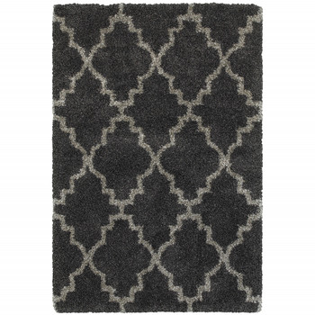 6' x 9' Charcoal and Grey Geometric Shag Power Loom Stain Resistant Area Rug