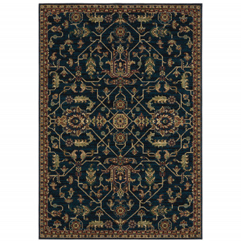 6' x 9' Blue and Red Oriental Power Loom Stain Resistant Area Rug
